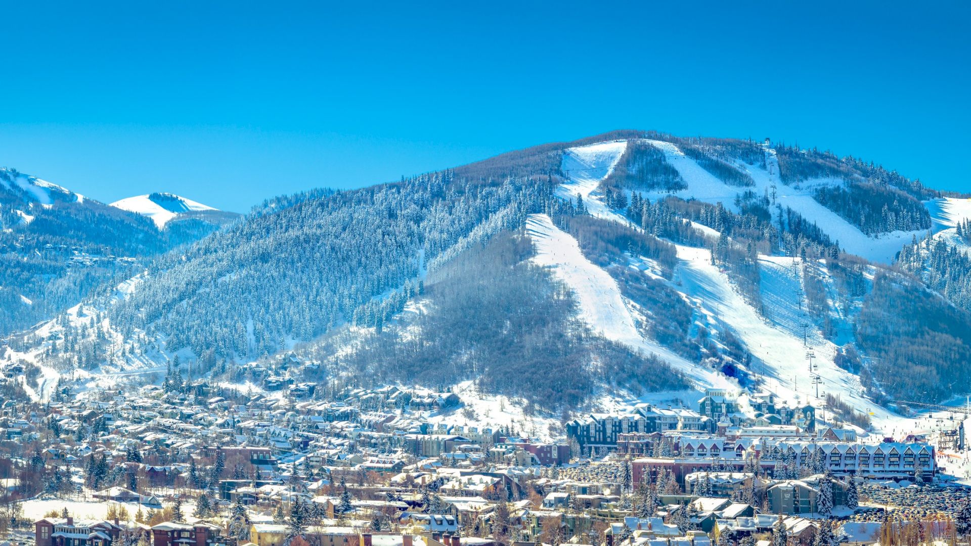 A aerial view of Park City Utah near Main and Sky